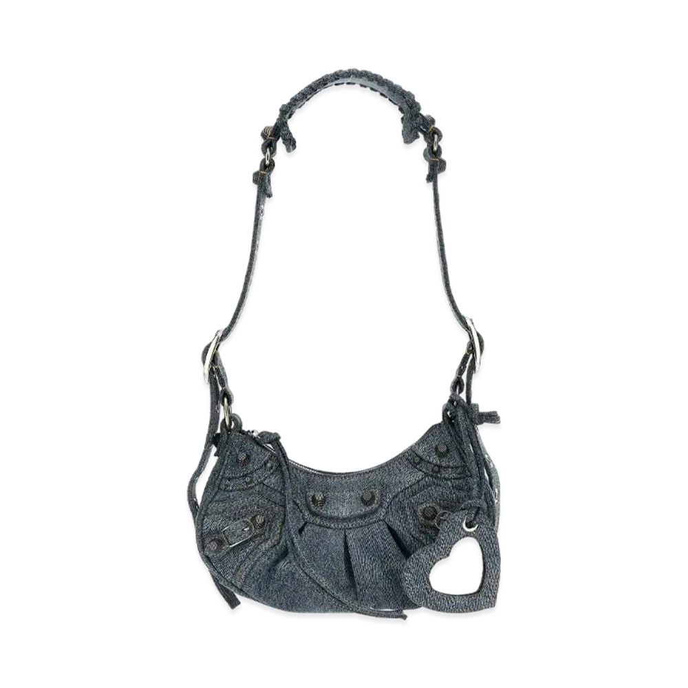 BALENCIAGA Le Cagole XS Shoulder Bag Girly Allover Denim "Light Blue"