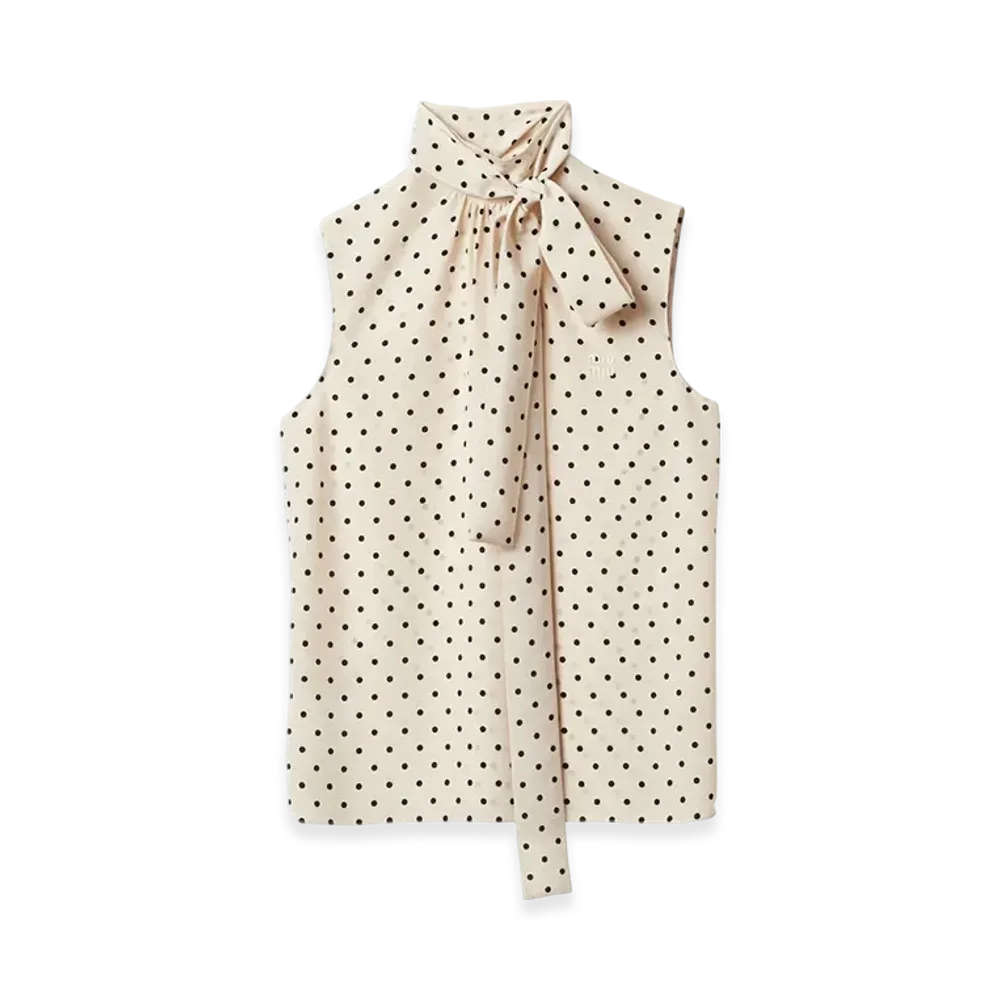 MIU MIU Women's Polka Dot Crepe De Chine Top "Ivory/Black"