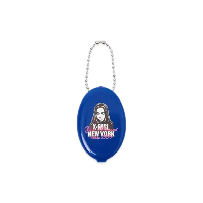X-Girl Women's Face And Script Mix Logo Rubber Coin Case "Blue"