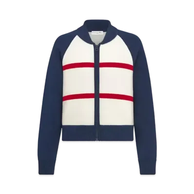 Dior DiorAlps Bomber Jacket Virgin Wool and Cashmere Knit with Miss Dior Graffiti Motif "White/Blue/Red"