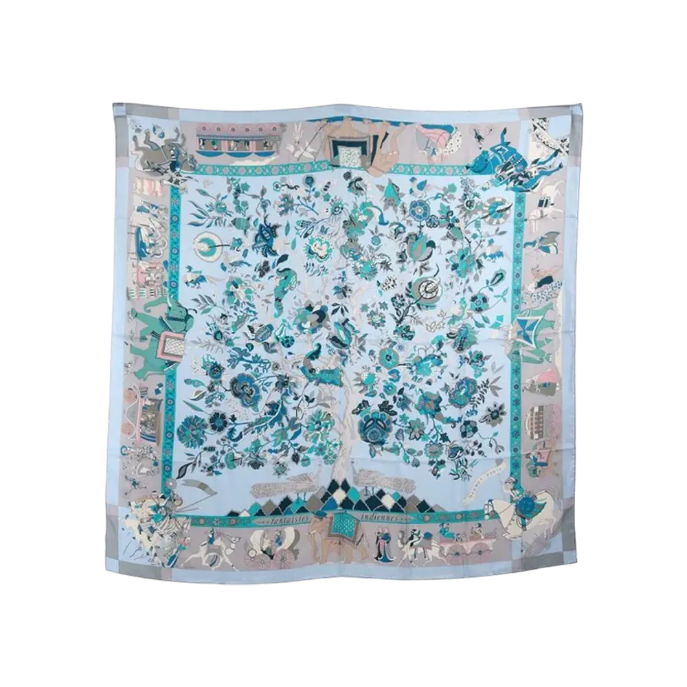 Hermes Scarf 140 Fantaisies Indiennes "Blue"