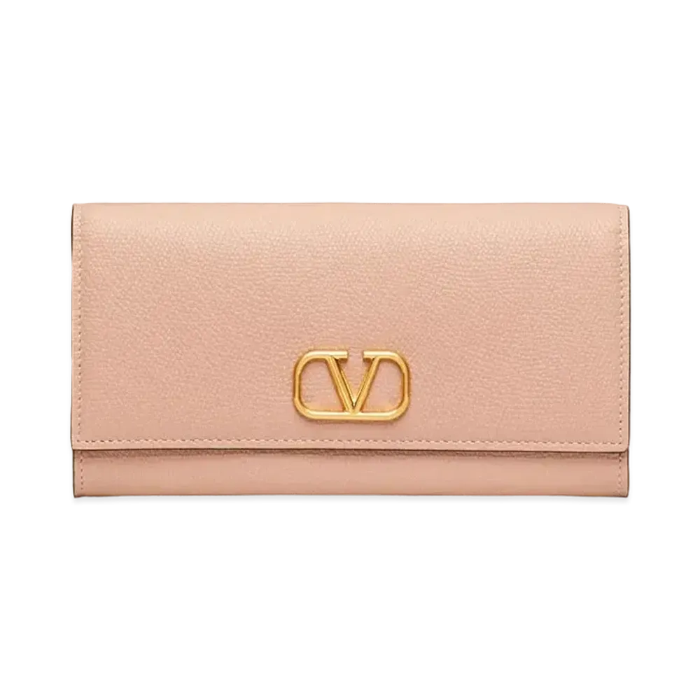 Valentino V Logo Signature Grain Calfskin Wallet "Baby Pink"