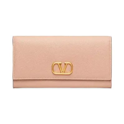 Valentino V Logo Signature Grain Calfskin Wallet "Baby Pink"