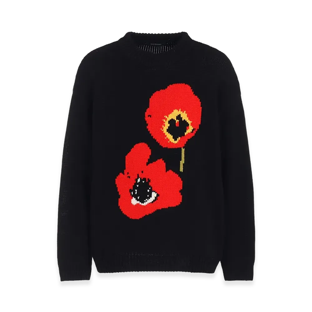 WILDSIDE YOHJI YAMAMOTO Bloom Intarsia Knit Pullover "Black"