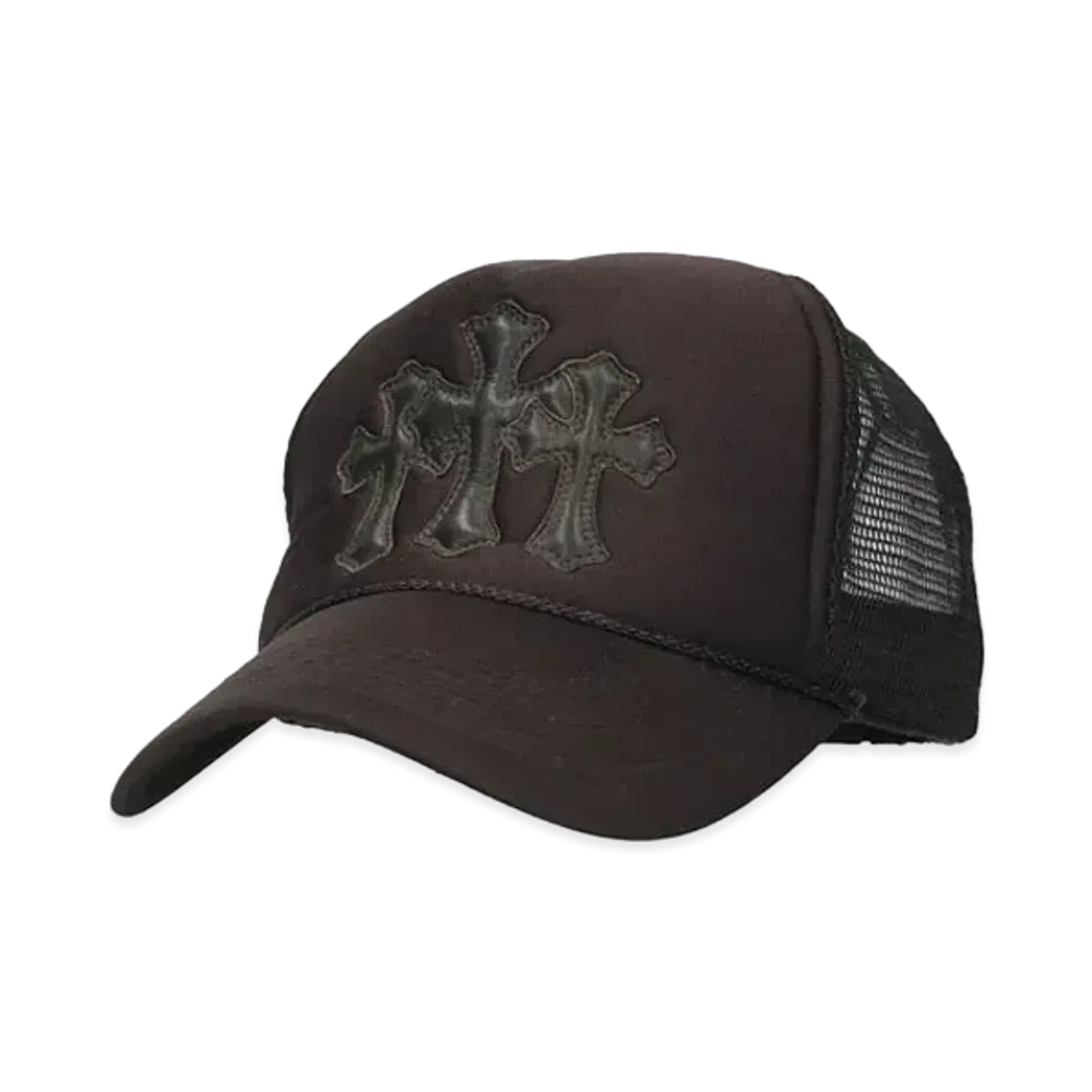 Chrome Hearts Trucker Cap Cross Leather Patch Cross Ball Mesh "Black"