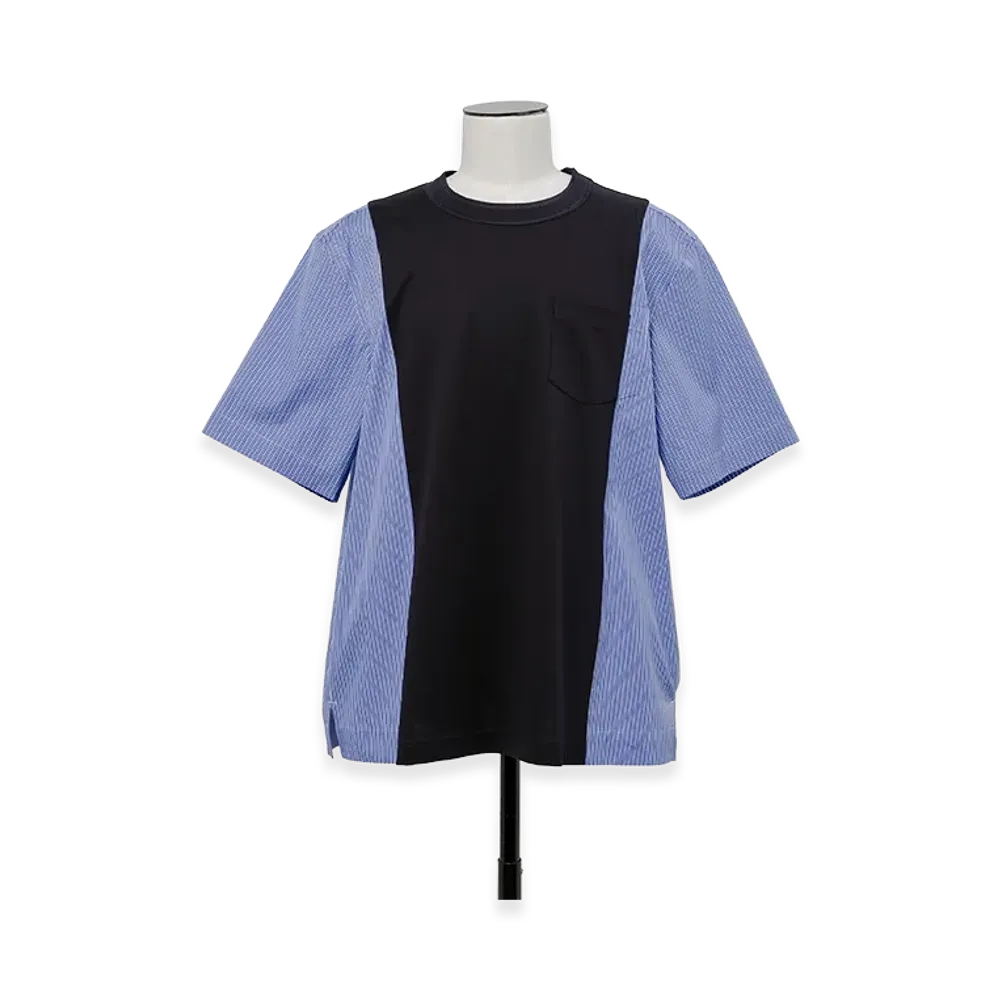 sacai Poplin x Cotton Jersey T-Shirt "Navy/Blue Stripe"