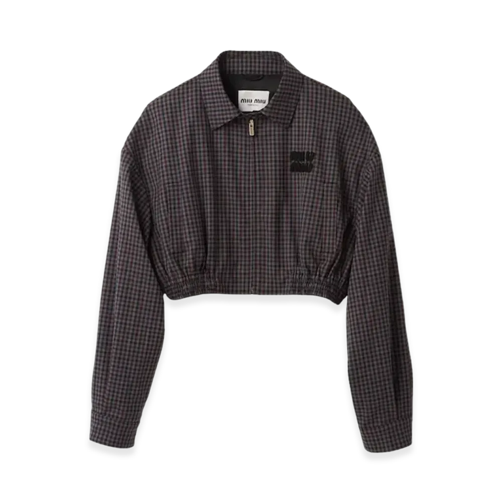 MIU MIU Women's Gingham Check Blouson Jacket "Garnet"
