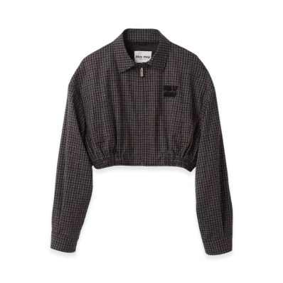MIU MIU Women's Gingham Check Blouson Jacket "Garnet"
