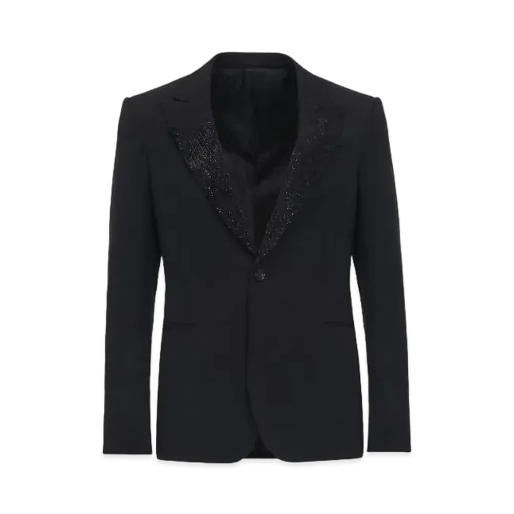 Alexander McQUEEN Embroidered Lapel Single Breast Jacket "Black"