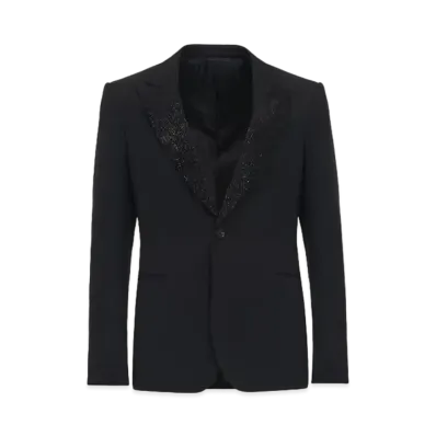 Alexander McQUEEN Embroidered Lapel Single Breast Jacket "Black"
