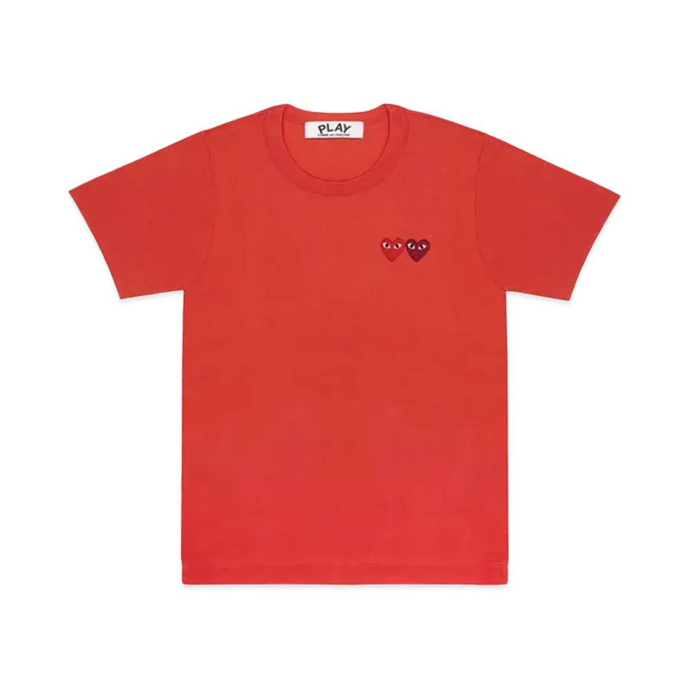 PLAY COMME des GARCONS T-Shirt With Double Heart Mens "Red"
