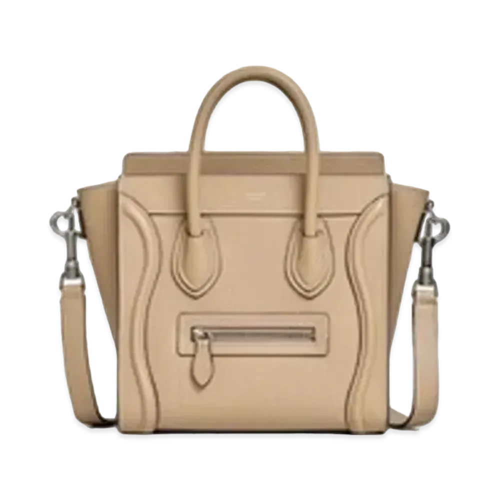 CELINE Nano Luggage Bag In Drummed Calfskin "Dune"