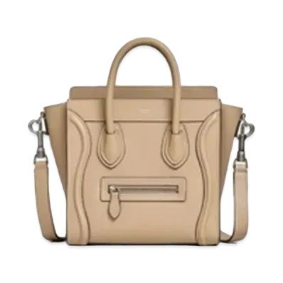 CELINE Nano Luggage Bag In Drummed Calfskin "Dune"