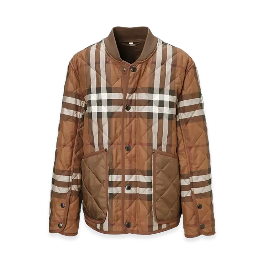 Burberry Check Diamond Quilted Cotton Bomber Jacket "Dark Birch Brown"