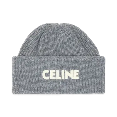 CELINE Embroidered Beanie In Ribbed Wool "Medium Grey"
