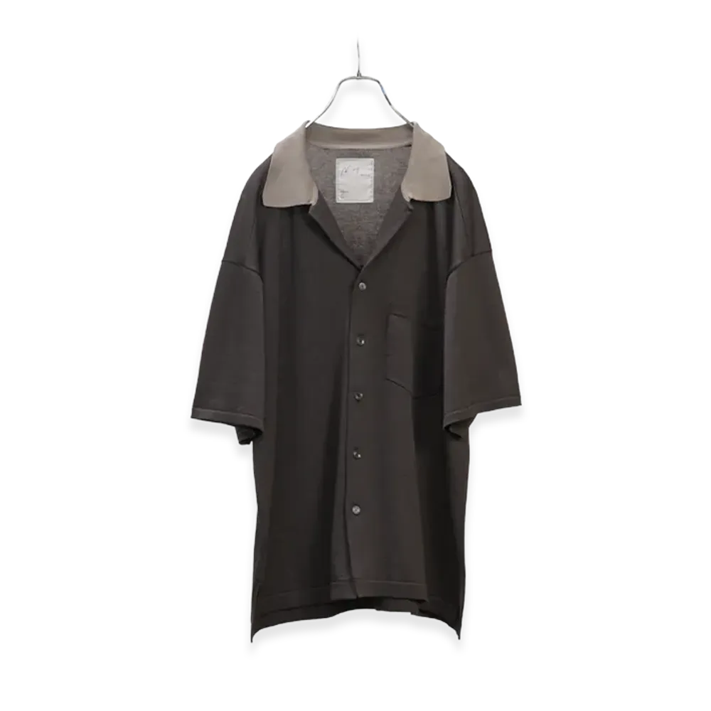 ANCELLM Open Collar Knit S/S Shirt "Charcoal"