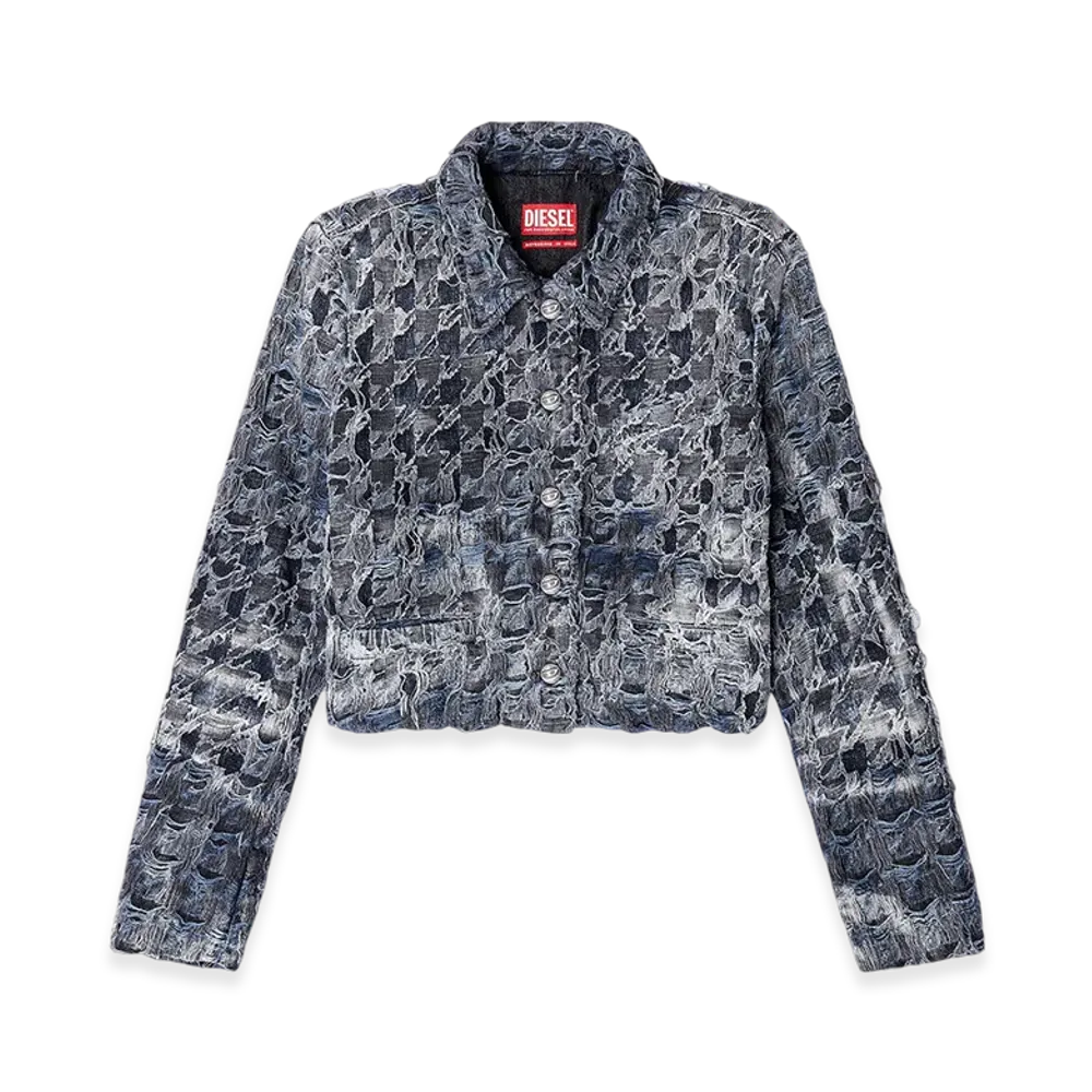 Diesel De-Ursy-Fsh Jacket In Houndstooth Tie-Dye Denim "Grey/Blue"