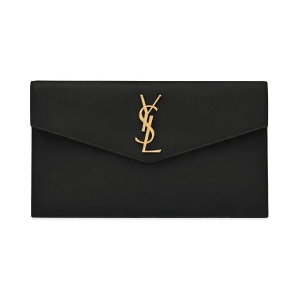 Saint Laurent Uptown Pouch In Grain De Poudre Embossed Leather "Black"