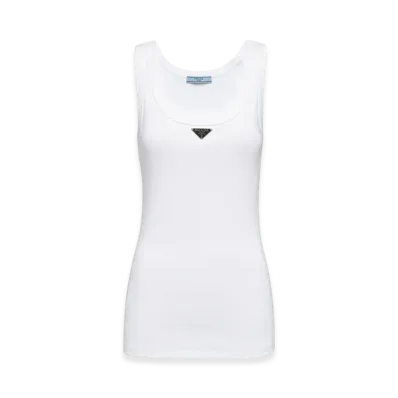 PRADA Women's Ribbed Knit Jersey Tank Top "White"