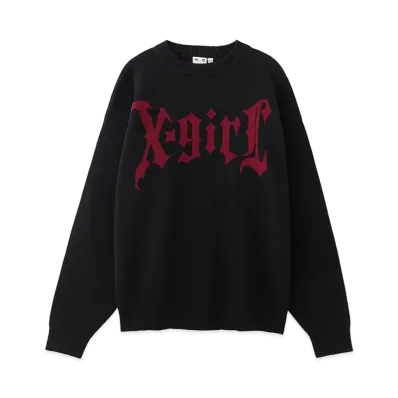 X-Girl Gothic Logo Jacquard Knit Top "Black"