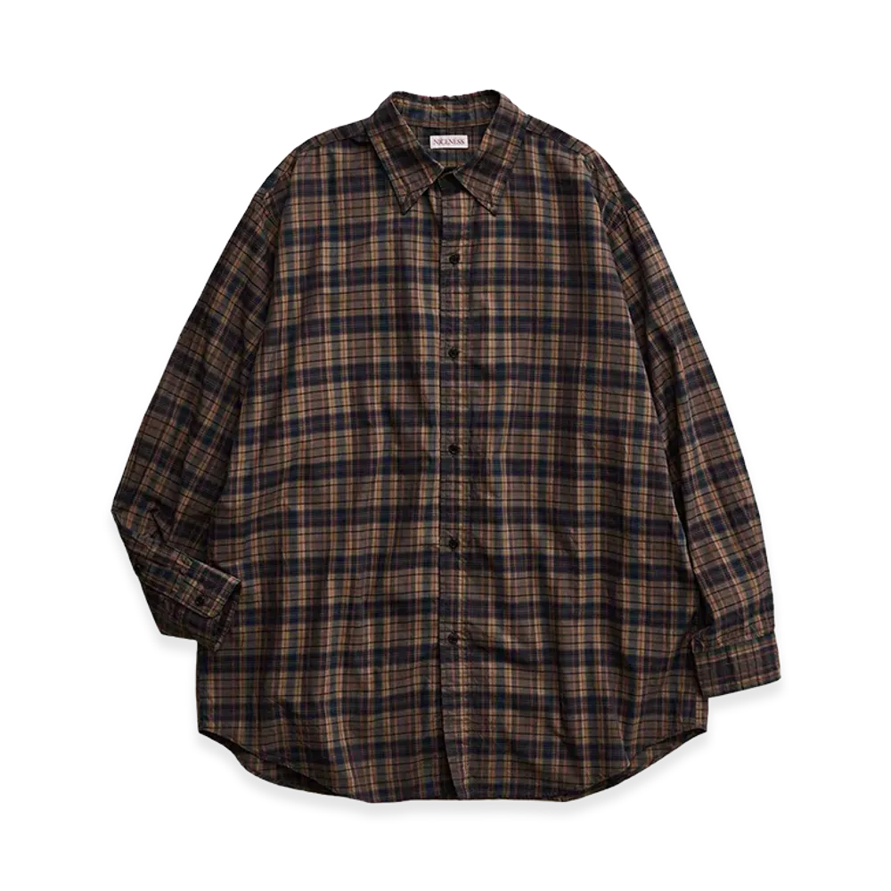 NICENESS Tucker Pigment-Dyed Madras Check Country Shirt "Brown Navy"