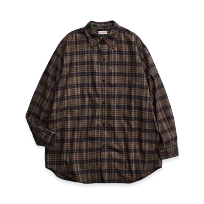 NICENESS Tucker Pigment-Dyed Madras Check Country Shirt "Brown Navy"