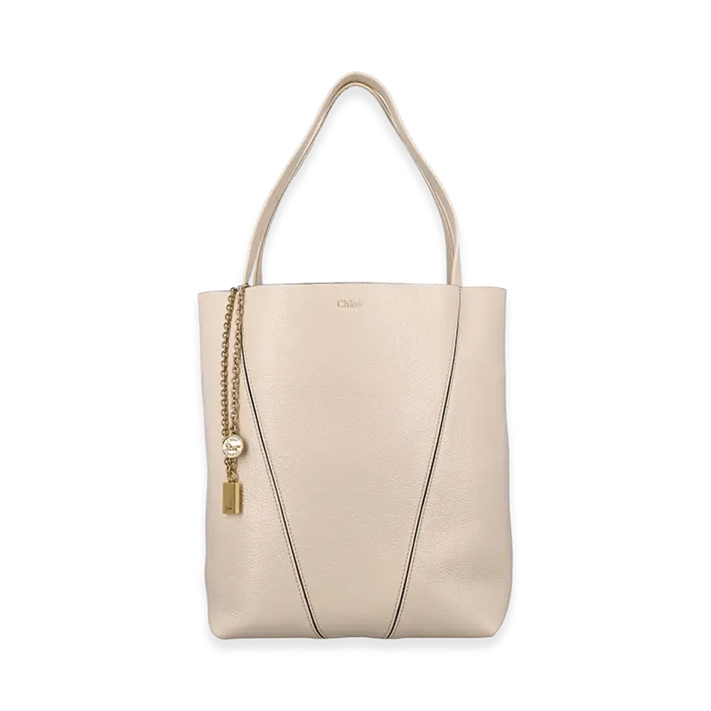 Chloe Women's Spin Large Hammered Leather Tote Bag "Beige"