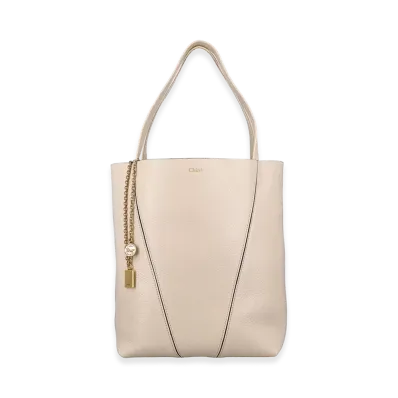 Chloe Women's Spin Large Hammered Leather Tote Bag "Beige"