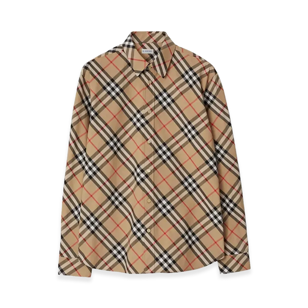 Burberry Relaxed Fit Check Cotton Poplin Shirt "Sand Beige"
