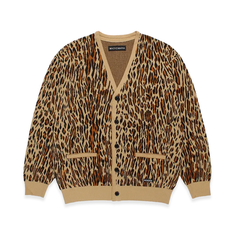 WACKO MARIA Leopard Jacquard Knit Cardigan "Beige"