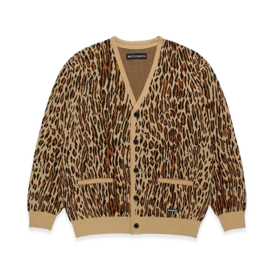 WACKO MARIA Leopard Jacquard Knit Cardigan "Beige"