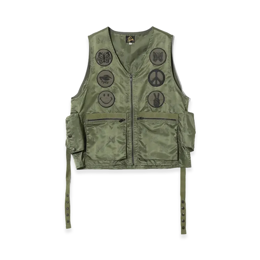 NEEDLES Radio Vest Papillon Jacquard Sateen "Olive"