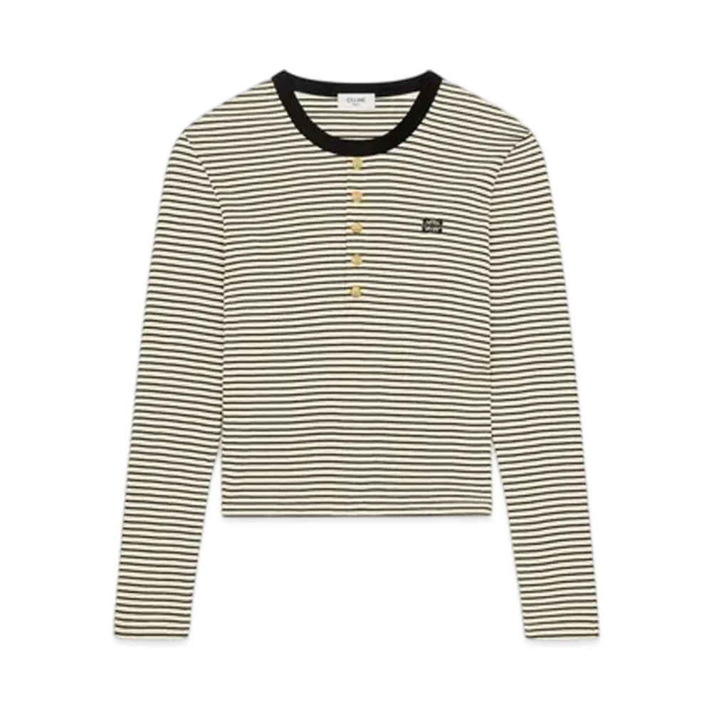 CELINE Women's Triomphe T-Shirt in Striped Cotton "Cream/Black"