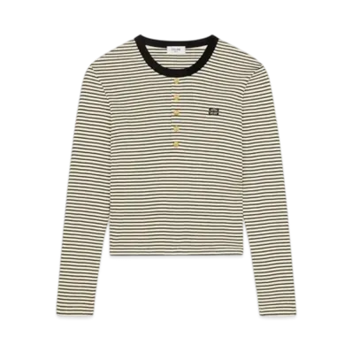 CELINE Women's Triomphe T-Shirt in Striped Cotton "Cream/Black"