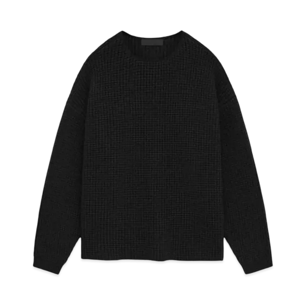 FEAR OF GOD Essentials Heavy Waffle Crewneck Sweater "Black"
