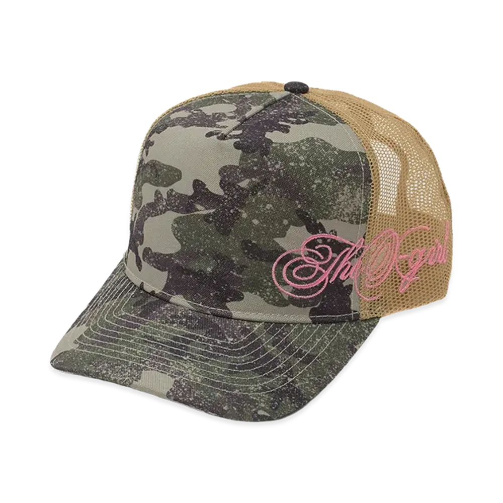 X-Girl Women's Side Script Logo Trucker Cap "Camo"