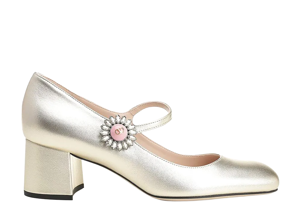 Valentino Garavani Women's Mary Jane In Silver-Plated Nappa Leather "Silver"