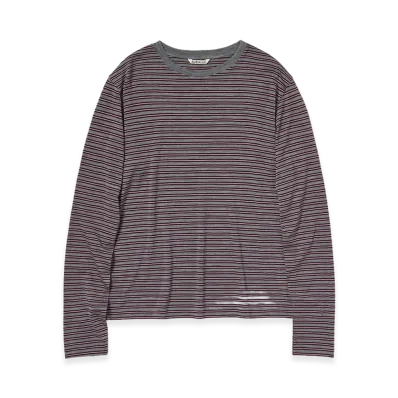 AURALEE Women's Soft Smooth Wool Stripe Jersey L/S Tee "Gray Stripe"
