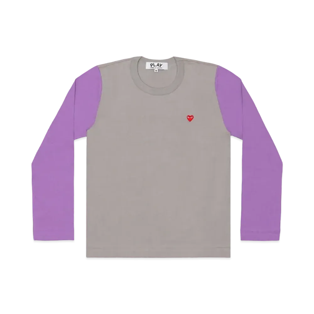 PLAY COMME des GARCONS Small Red Heart Coloured L/S T-Shirt Mens "Gray/Purple"
