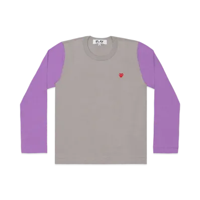 PLAY COMME des GARCONS Small Red Heart Coloured L/S T-Shirt Mens "Gray/Purple"