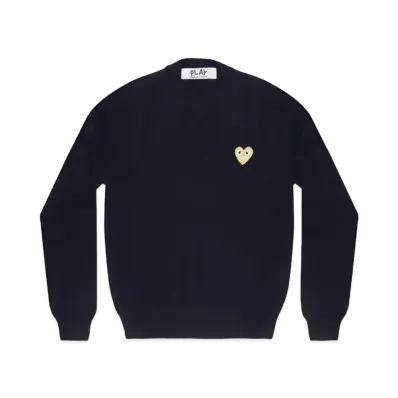 PLAY COMME des GARCONS Gold Heart V Neck Sweater Mens "Navy"