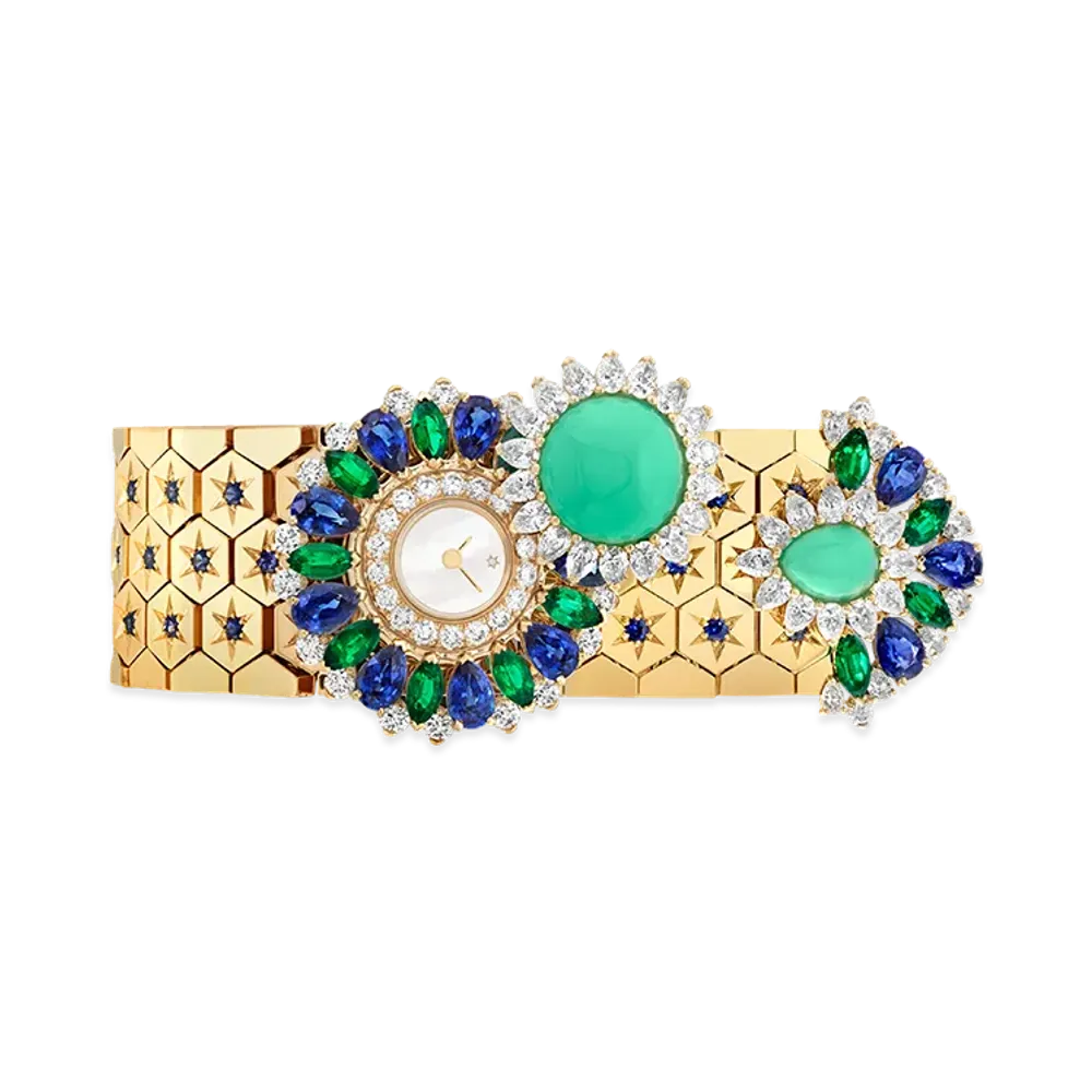 Van Cleef & Arpels Ludo Secret watch "18K Yellow gold/Emerald/Chrysoprase/Sapphire/Diamond/Mother-of-pearl"