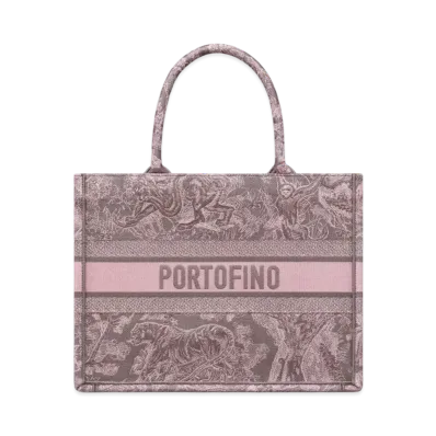 Dior Medium Dior Book Tote Toile De Jouy Reverse Portofino Embroidery "Gray/Pink"
