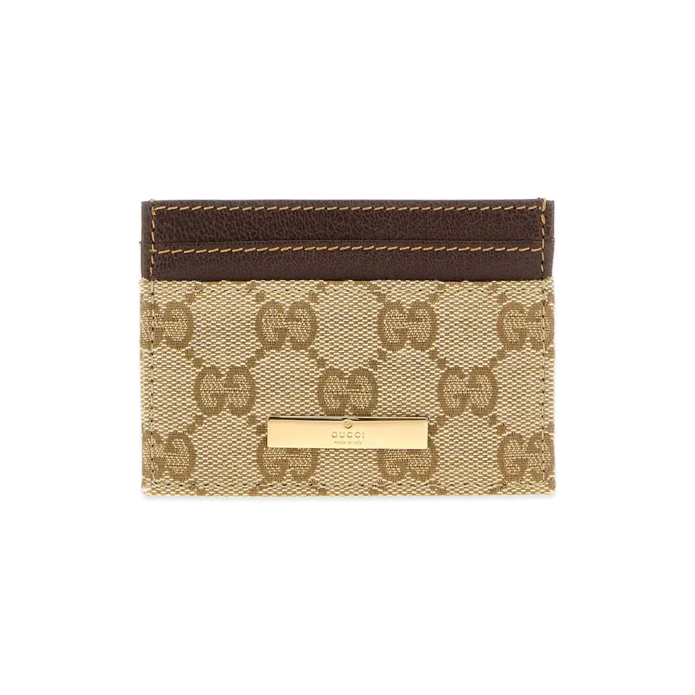 GUCCI Women's GG Fabric Card Holder "Sand/Brown"