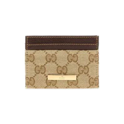 GUCCI Women's GG Fabric Card Holder "Sand/Brown"