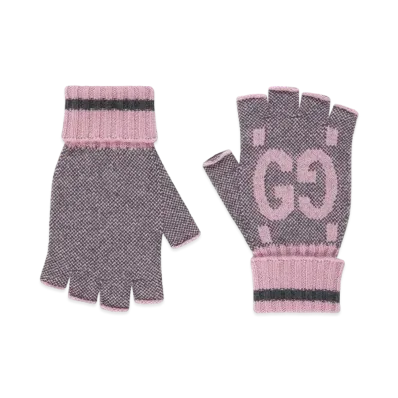 GUCCI GG Cashmere Fingerless Gloves "Grey/Pink"