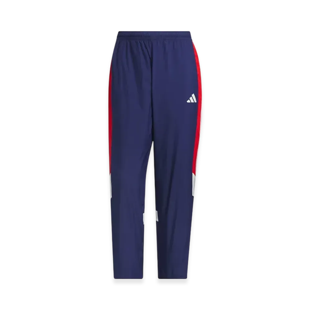 adidas Must Haves Loose Fit Mesh-Lined Full Length Open Hem Wind Pants "Dark Blue/Better Scarlet/Core White"