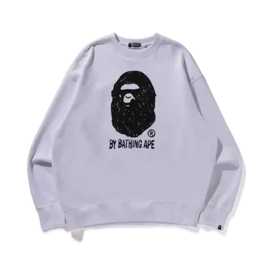 A BATHING APE Hand Draw Ape Head Crewneck "White"