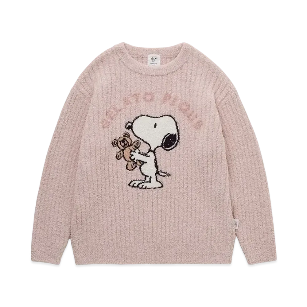 GELATO PIQUE x PEANUTS Snoopy x Bear Jacquard Pullover "Pink"