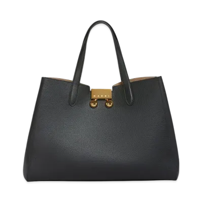 MARNI Trunkaroo Medium Tote Handbag in Leather "Black"